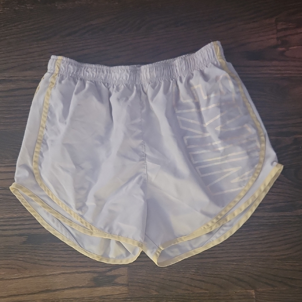 Nike Women's Light Grey Shorts with Yellow Trim